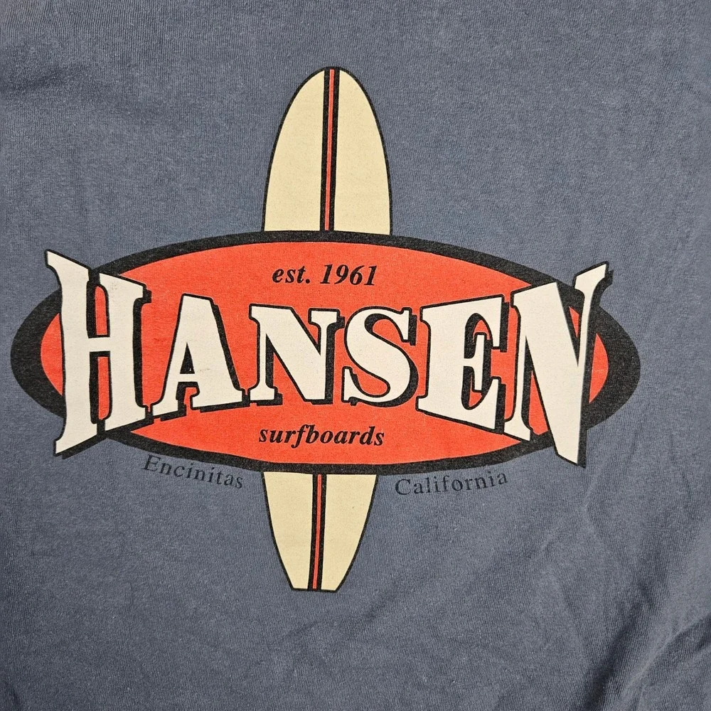Hansen‎ Surfboards Mens Graphic T-Shirt Blue Size Medium Encinitas California
